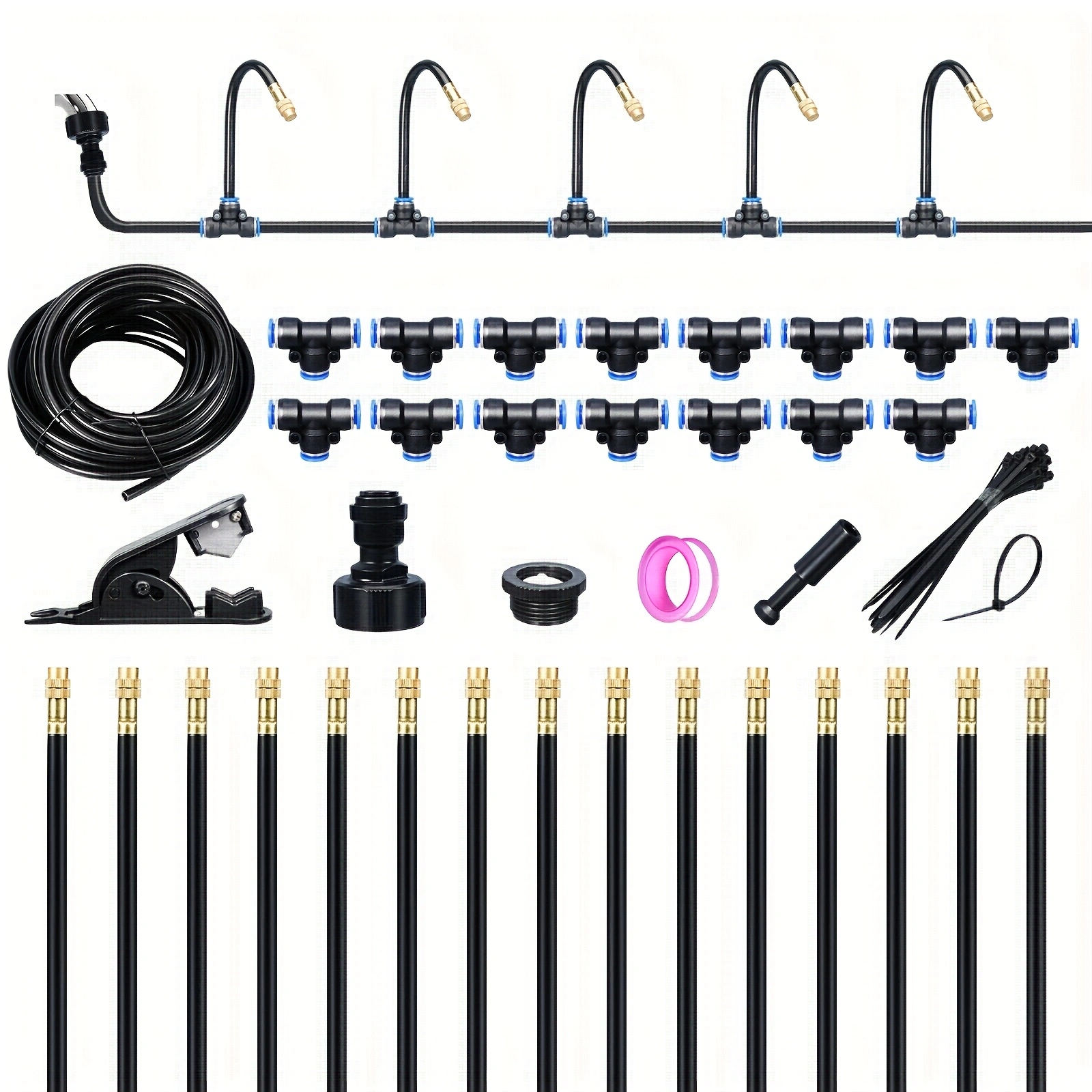 Sistema de riego de jardín con ahorro de agua, kit de riego por goteo automático para jardín, invernadero, césped, terraza, estera de plástico, bricolaje, 15m 20m: Blanco