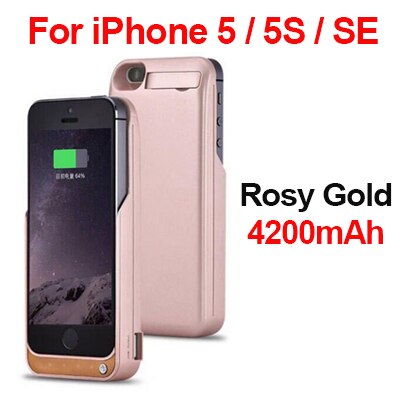 Leioua 4200mAh Portable External For iPhone 5 5S SE Battery Power Bank Charger Battery Charging Case Smart Phone Charger Case: Rosy Gold