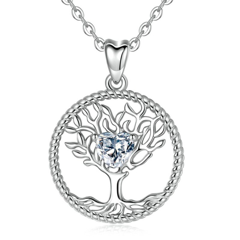 EUDORA Sterling Silver Tree of life Pendant Necklace silver Nature Tree Charm Necklaces with Crystal CZ for Birthday D447: Silver