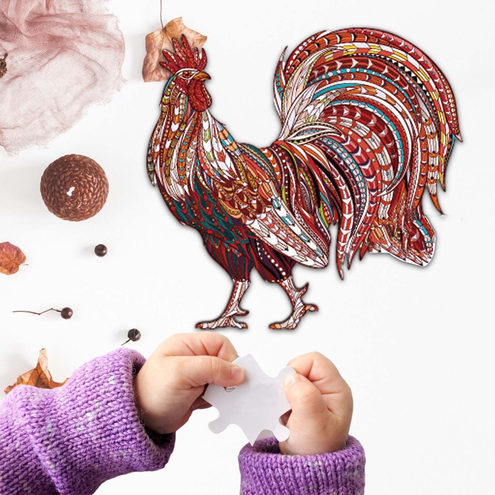 Unique Shape Rooster Puzzle Premium Wood Jigsaw Puzzle Fun Puzzle Game Exercise Concentration Perseverance For Children Adults