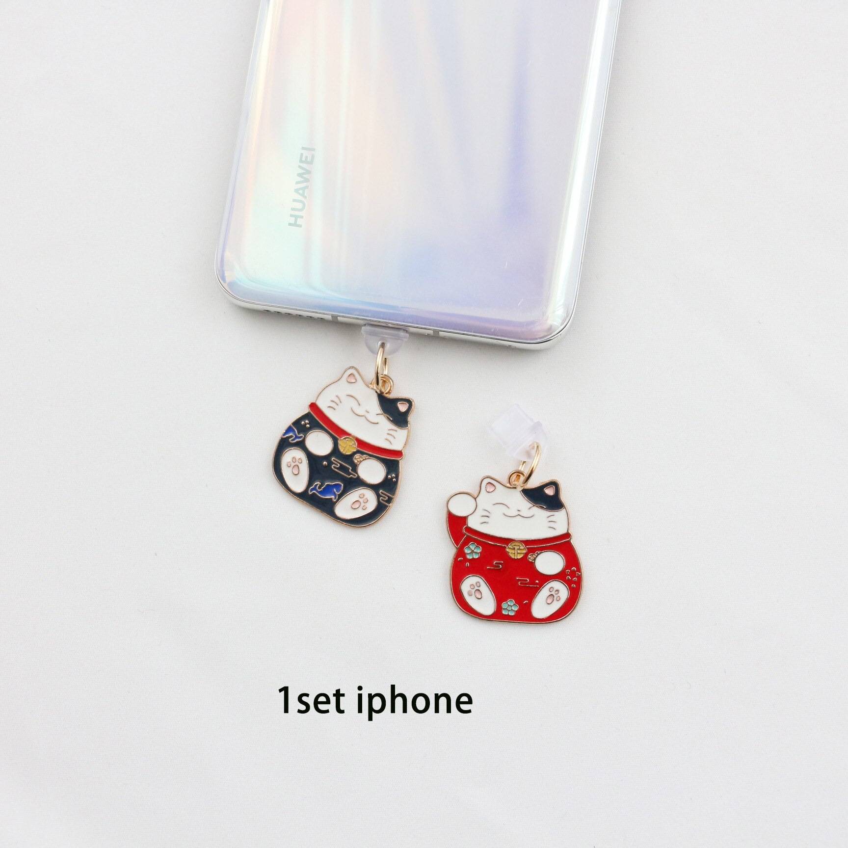 Telefoon Stof Plug Anti Dust Plug Charm Leuke Rode Lucky Cat Voor Type-C Stof Plug Universele Voor Iphone poort Opladen Plug Hanger: for ip SET