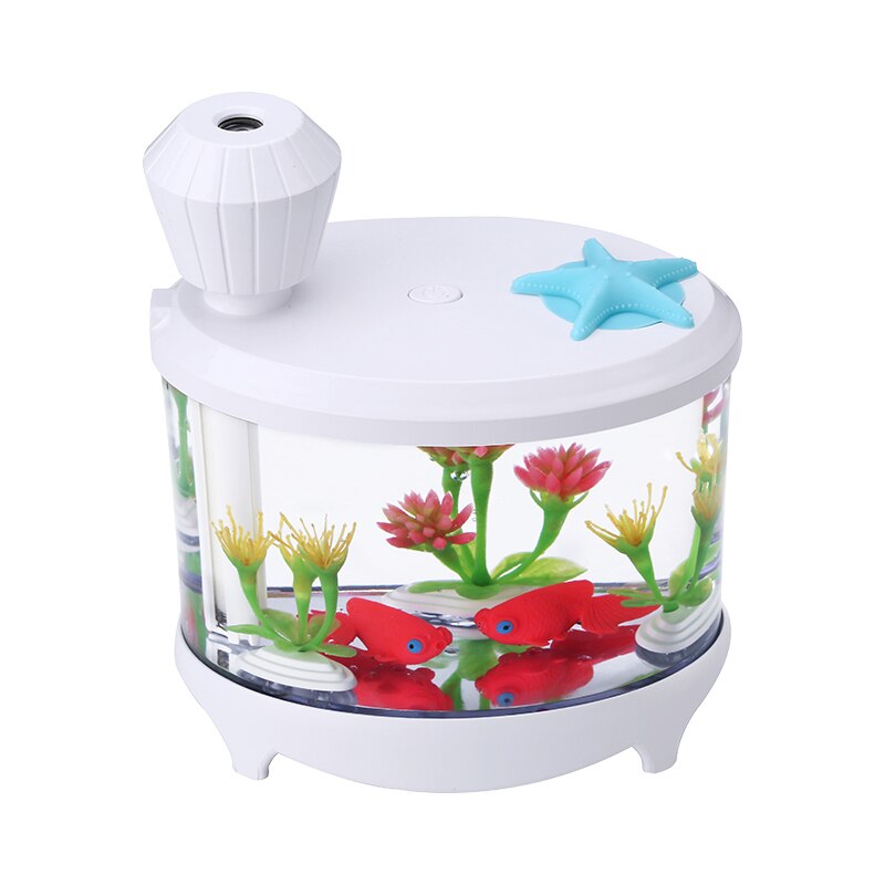 Beautiful Fishtank Humidifier 460ml large Capacity USB Diffuser Home Office Desktop Colorful Soft Night Light Air Humidifier: White