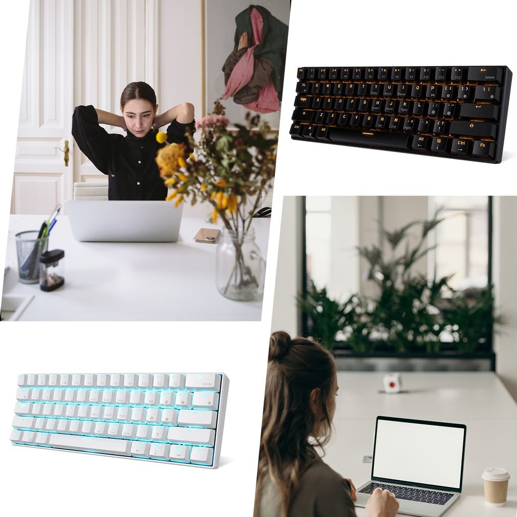 RK61 Wired Bluetooth Keyboard Dual Mode 60% Golden/ Ice Blue Backlit 61 Key Portable Mechanical Gaming Keyboard