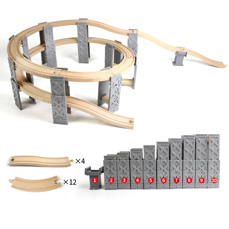 DIY Montessori Wooden Track Wooden Railway Accessories Train Track Railway Accessories Bus Station Rainbow Bridge Track