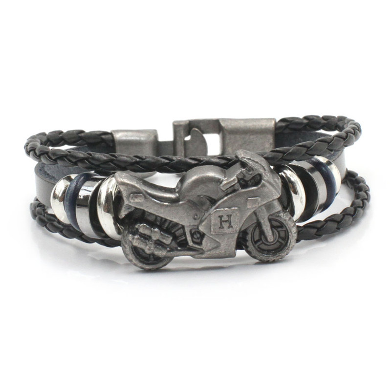 Bracciale da uomo moda retrò in pelle moto multistrato bracciale intrecciato a mano bracciale in acciaio inossidabile regalo per fidanzato: Black Demon