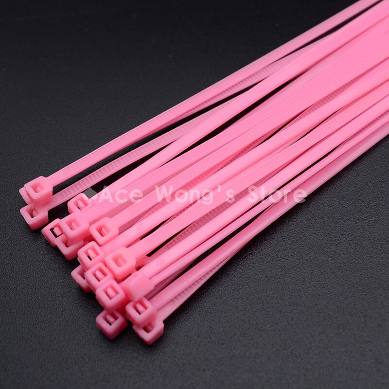 100 stk / pakke 4*200mm bredde 2.7mm farverige fabriksstandard selvlåsende nylon kabelbånd af plast, trådbinder: Lyserød