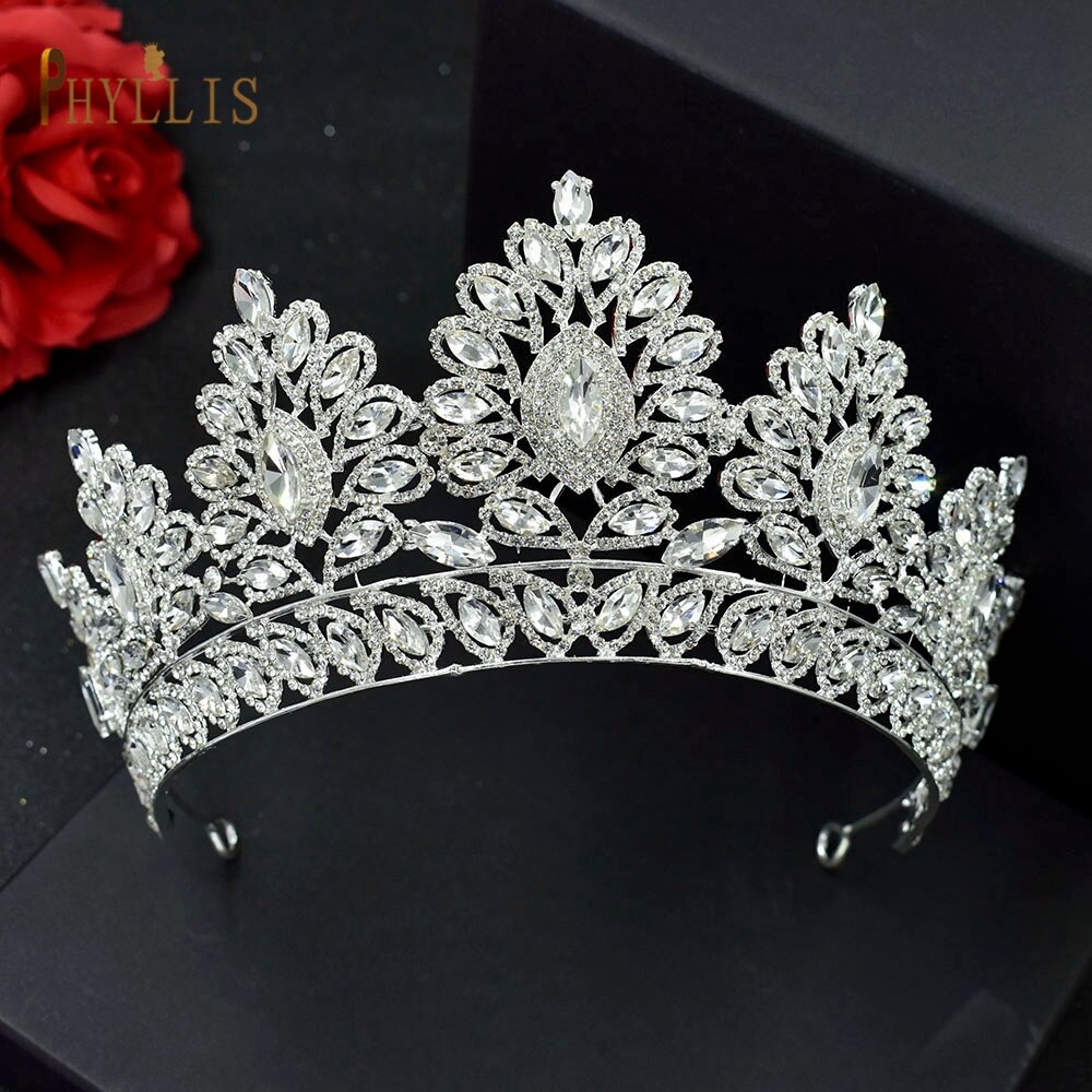 A213 Zirkoon Bruiloft Ronde Crown Luxe Diadeem Hoofdband Rhinestone Hoofddeksel Bridal Hoofddeksels Koning Tiara Prinses Haar Jewerly: Titanium Plated