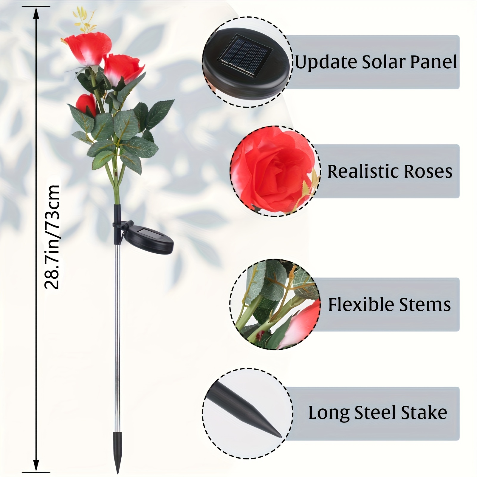 Luz Solar de rosa para jardín, LED realista, flor de rosa, decoración de cementerio, luz de estaca, jardín, patio, tumba, decorativa, resistente al agua