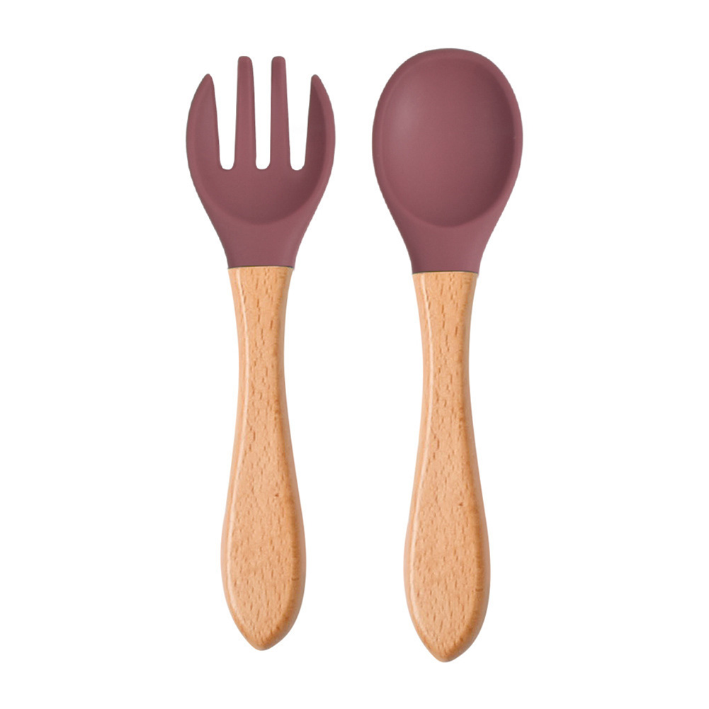Baby Lepel Siliconen Houten Babyvoeding Lepel Accessoires Kinderen Verjaardagscadeautjes Veiligheid Kinderen Leren Eten Tool: Style P