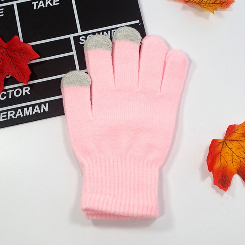 Warme touchscreen handschoenen voor mannen en vrouwen wijzen op koude en antivries monochrome gebreide handschoenen  b51: Roze