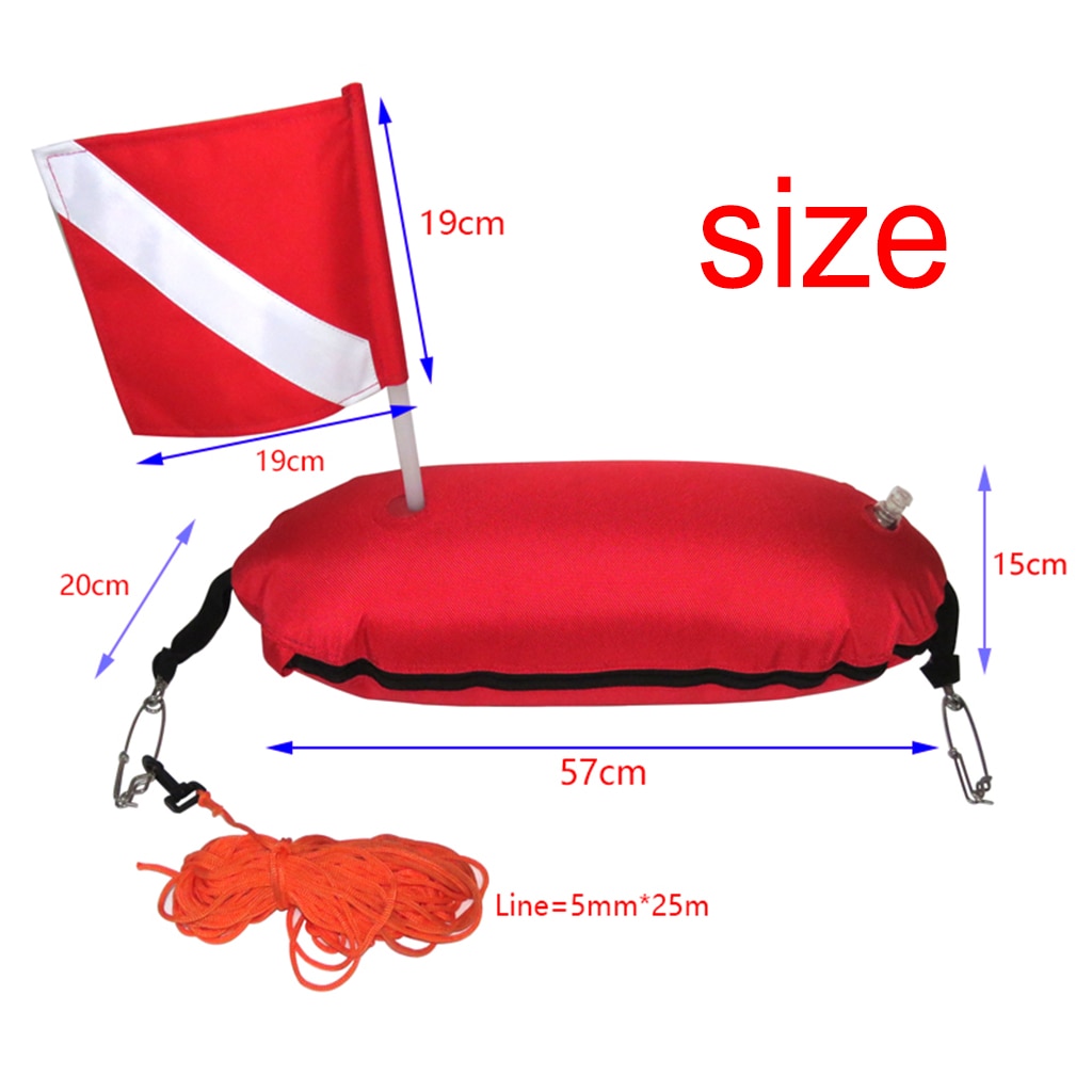 Spearfishing Torpedo Buoy 420D Nylon Inflatable Diving Float Removable Dive Flag with 25m Line Ropes Diver Gear