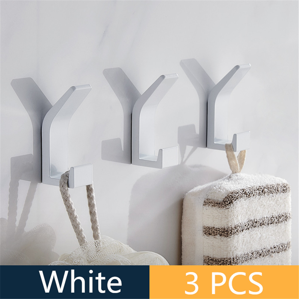 Bathroom Towel Rack Aluminum Robe Coat Hook Row Hooks Keys Bags Holder Sundries Hanger Bathroom Accessories: White 3 Hooks