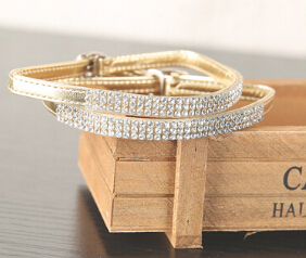Charmante leren schoenenband met strass steentjes voor dames: Goud