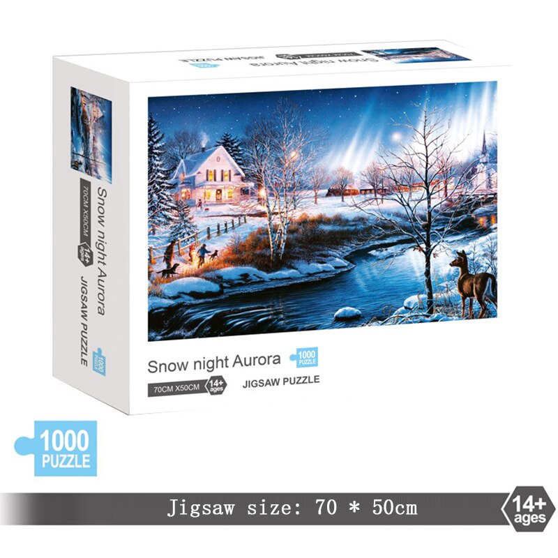 Diy 1000 brikker puslespil pædagogiske puslespil legetøj samle billede landskabspuslespil for voksne børn børn: Sne nat nordlys