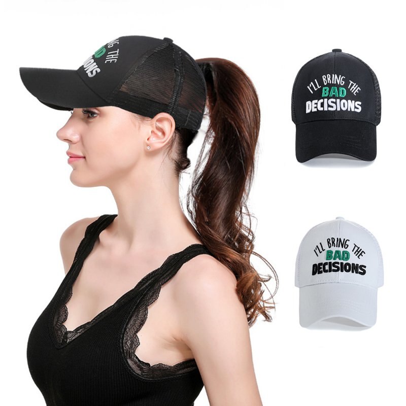 Embroidered Baseball Cap Rear Opening Ponytail Unisex Baseball Cap Breathable Cap Sun Hat