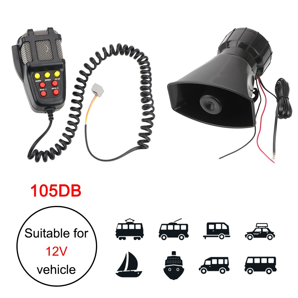 Sirena de Bomberos de policía de 7 sonidos, altavoz PA, megáfono amplificador para altavoz, bocina, alarma de advertencia de coche, 12V