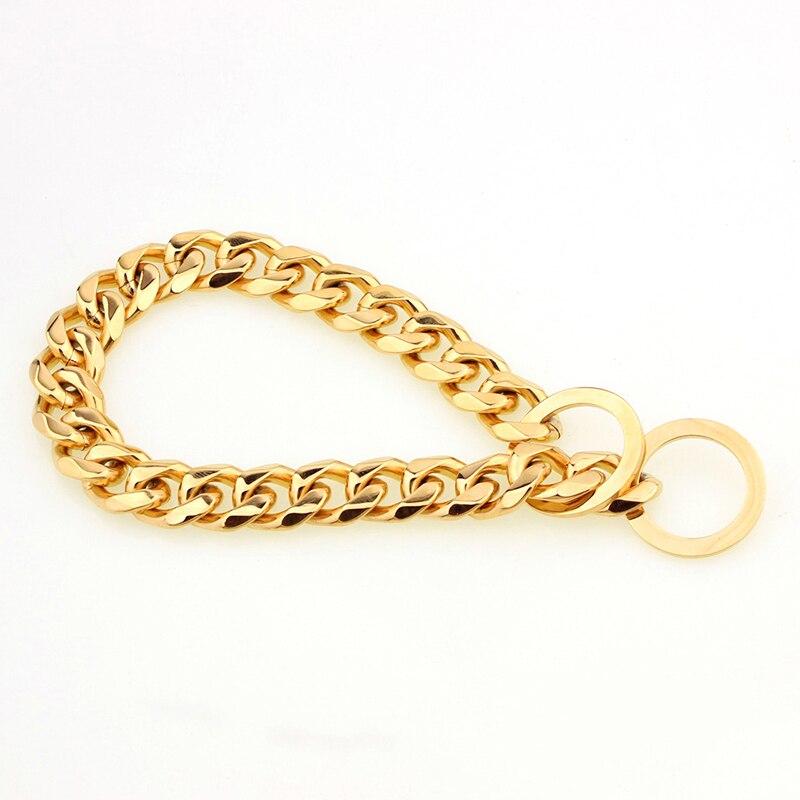 Gold Dog Collar Cuban Link 15mm Width Thick Golden Chain Dog Cat Pets Safety Collar Stainless Steel Pet Dog Accessories