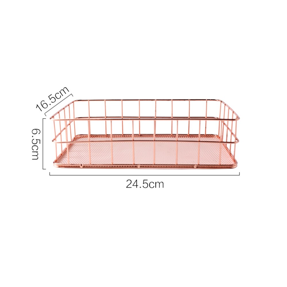 Nordic Rose Gold Metal Wire Iron Storage Basket Office Desktop Sundries Makeup Brushes Holder Table Cosmetics Organizer Rack: Rose gold L