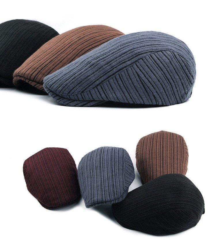 [AETRENDS] boina Retro a rayas de Newsboy Ivy Cap Cabbie gorras planas para hombres sombrero Z-6225