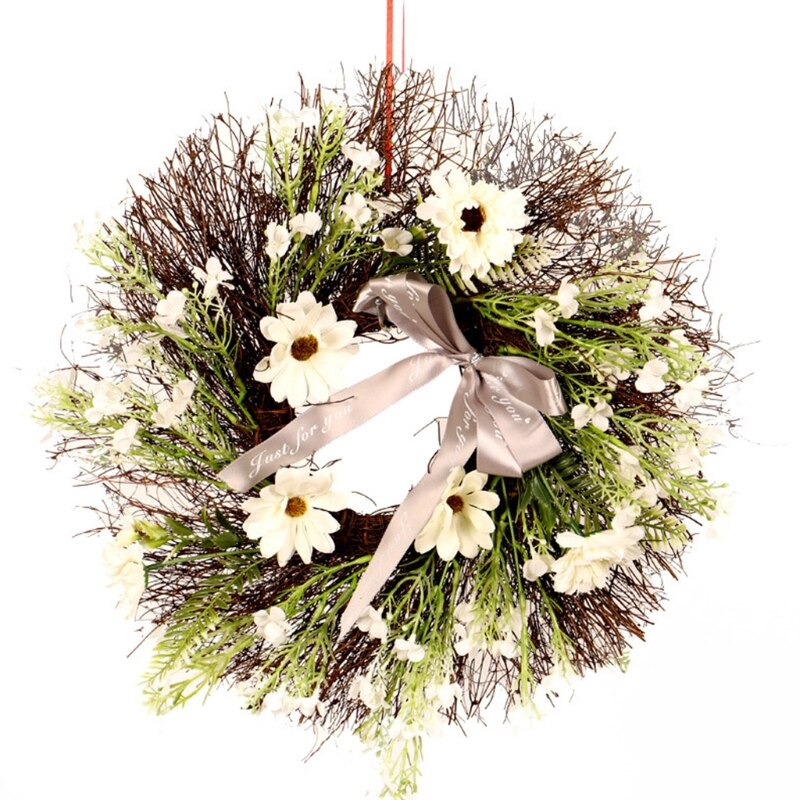 Kunstmatige Zonnebloemkrans Decoratie, Krans Voordeur Mini Zonnebloemkrans Met Strik En Groene Bladeren Voor Voordeur Bruiloft Huis Decoratie