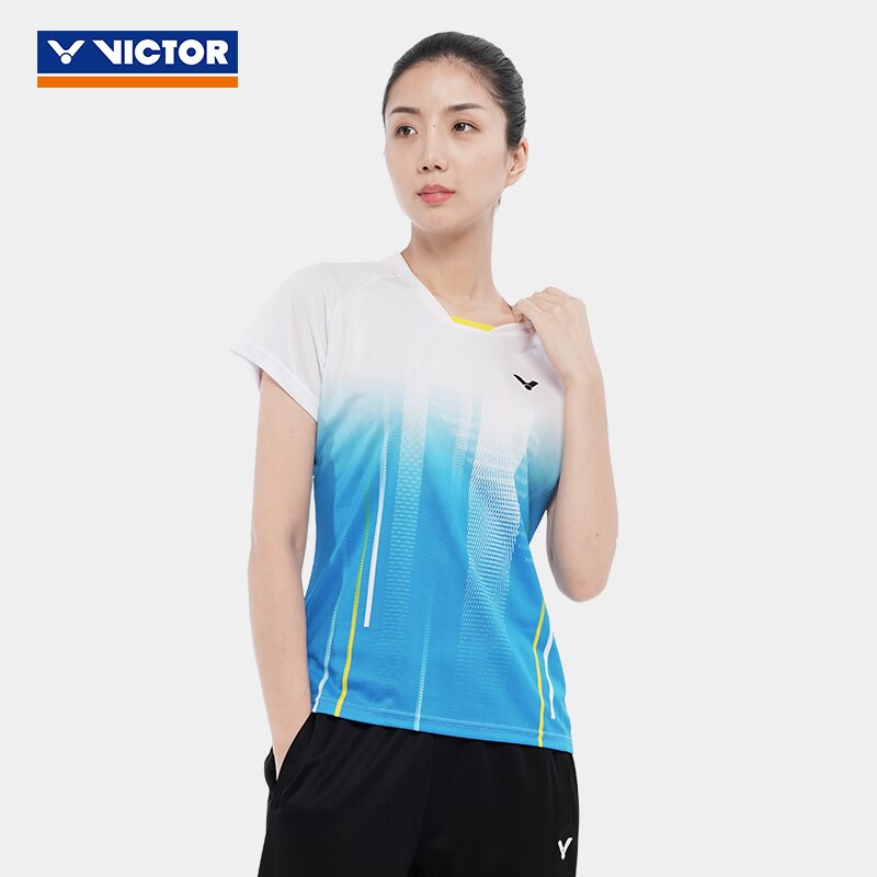 T-shirt à manches courtes de Badminton Victor , nouvelle série de concours de contraste de couleur pour femmes T-01008