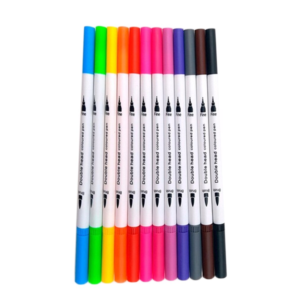 12 Kleuren Dual Tip Brush Pen Set Voor Volwassen Hand Belettering Zuur Gratis Geurloos