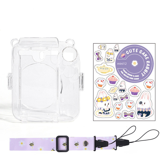 Funda transparente para cámara Fujifilm Instax Mini 12, funda protectora para bolsa de transporte con correa para el hombro, bolsa de almacenamiento de tres piezas: Negro