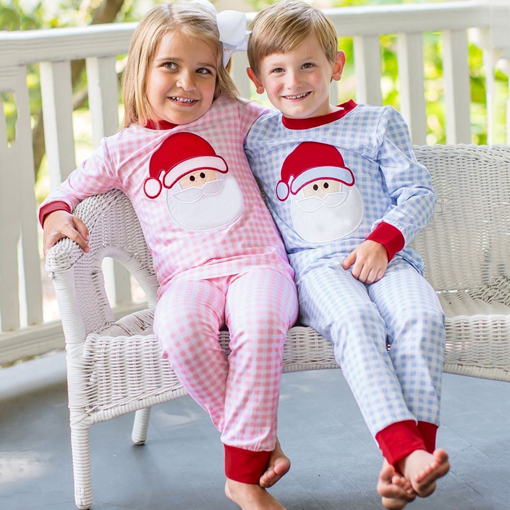 Weihnachten Pyjama Kleinkind Baby Jungen Mädchen Weihnachten Santa Claus Plaid Spitzen + Hosen Pyjama freundlicher Nachtwäsche Outfits pijama infantil