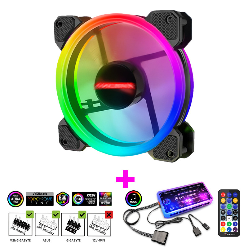PC Desktop Computer Case Fan 120 mm Cooling Cooler Adjustable RGB Led 12V Mute Ventilador DC ARGB Fans Adjust Speed Aura Sync: 1IN1 music