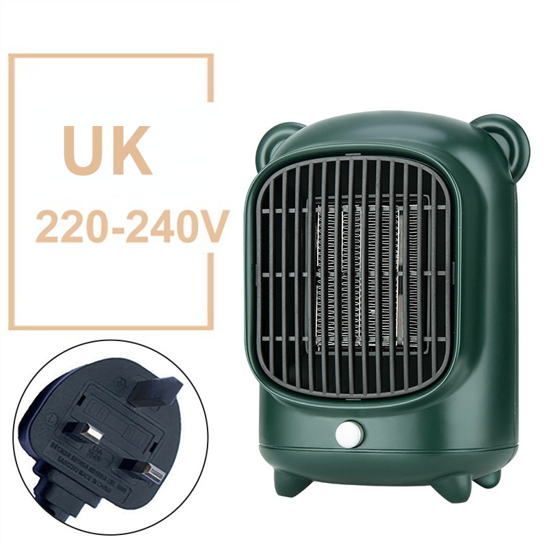 Wind Heizung Mini Erwärmung Fan Tragbare Haushalt Schlafzimmer 110V 220V 500W Überhitzung Schutz Elektrische Desktop Schnelle Luft heizung Fan: UK 220V-240V GREEN