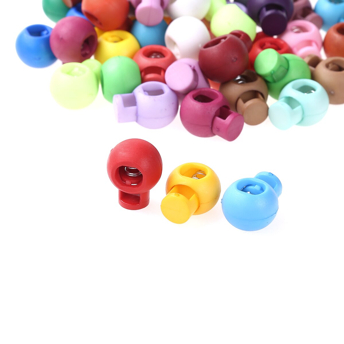 Verrous de cordon en forme de boule, 50 pièces, bouchon de lanière, boutons de fixation coulissants, bascule, trou unique, cordon de serrage, extrémités de clips