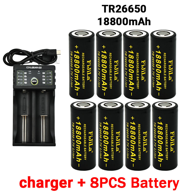 26650 3,7 V 18800mAh Batterie Hohe Kapazität 26650 50A Energie Batterie Lithium-Ionen Akku für Spielzeug Taschenlampe + ladegerät