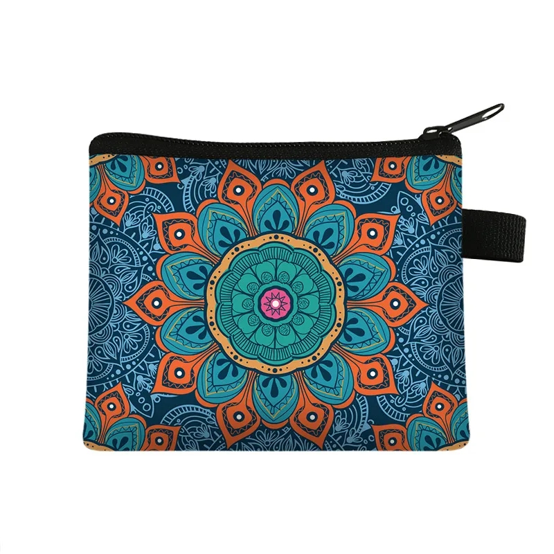 Møntpung dame lille pung dame flerfarvet mønster sød møntpose mandala blomsterprint id kreditkort etui mini møntholder: Lysegul