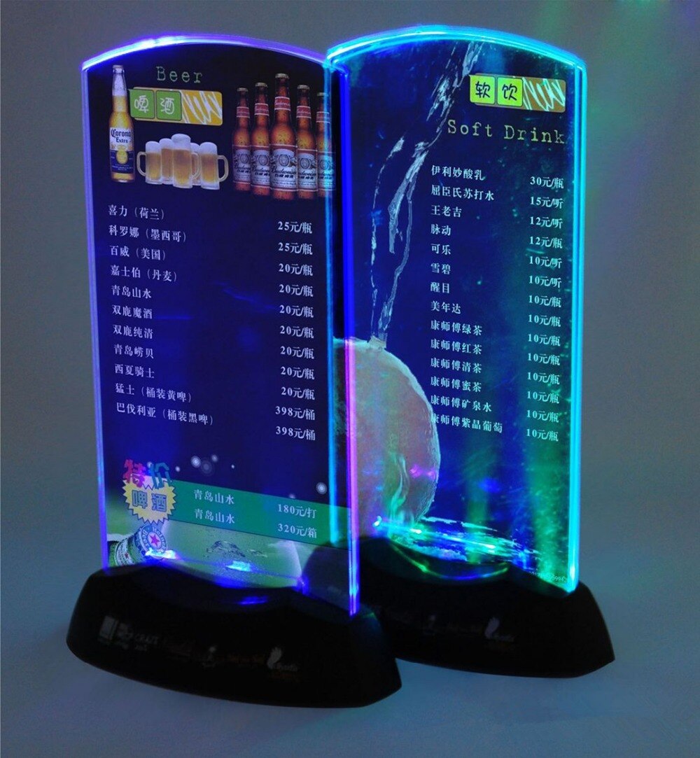 5Pcs Acryl Flash Led Light Up Tafel Menu Acryl Verlichte Restaurant Card Display Houder Stand