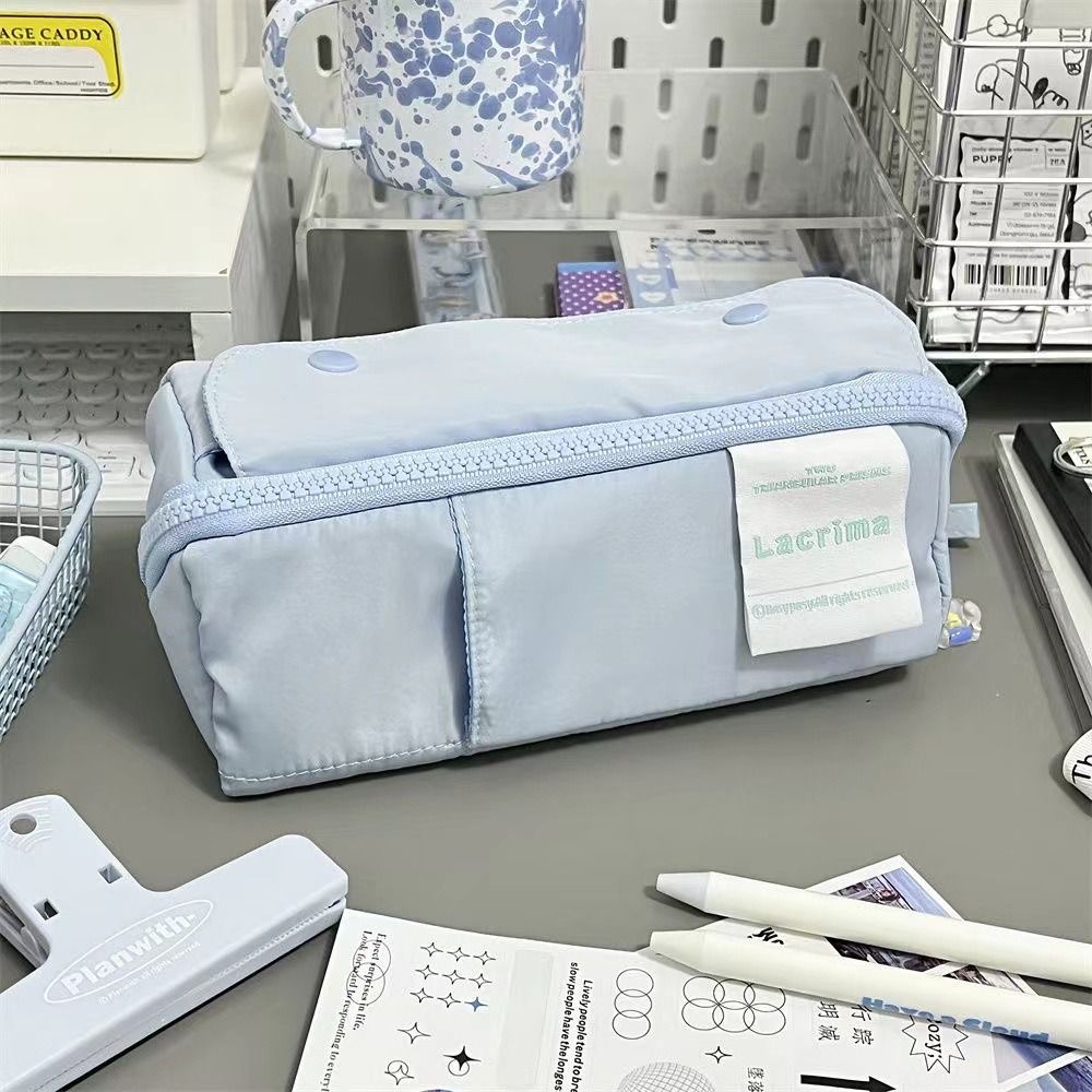 Canvas Prism Pencil Case Large Capacity Sweet Color Stationery Organizer Multi-layer Stationery Storage Pouch Student Supplies: Yellow