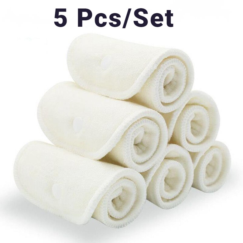 Insertos de pañales lavables reutilizables, algodón de bambú, forro elástico para cubierta Del Pañal Del Bebé, carbón vegetal, 5 uds.: 5Pcs White