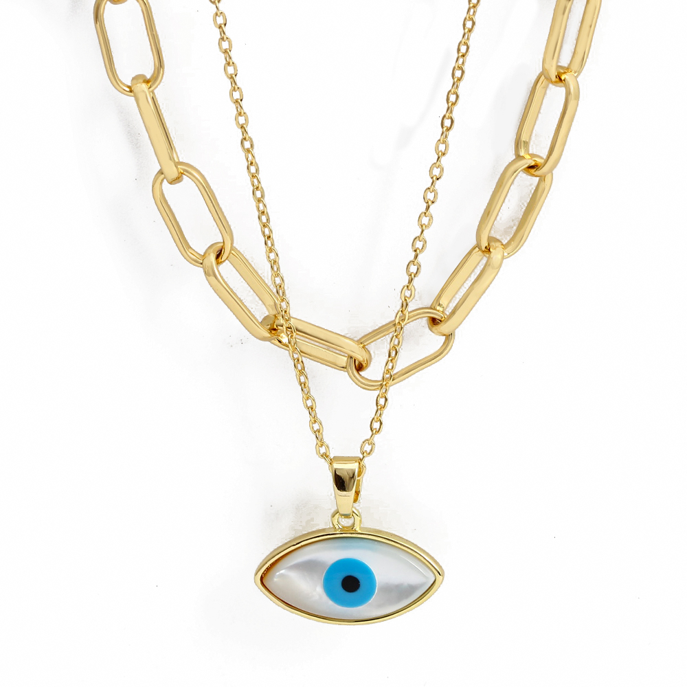 EVIL EYE Double Layer Blue Evil Eye Round Pendant Necklace collana a maglie in rame collana gioielli di moda per donna ragazza uomo BE615: 6