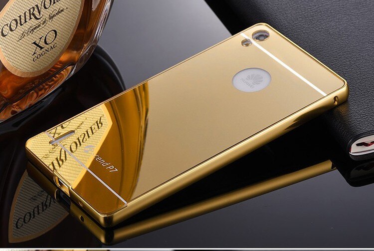 Funda de teléfono para Huawei P7 de lujo con revestimiento eléctrico de aluminio marco de Metal espejo acrílico funda trasera para Huawei Ascend P7: Gold