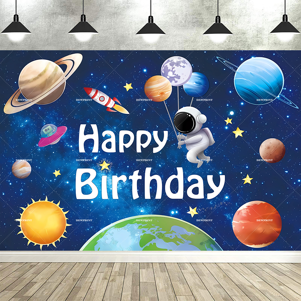 Espaço astronauta dos desenhos animados exterior planeta fundo decoração festa de aniversário das crianças chá de bebê banner fotografia adereços: Violeta / 150 * 125