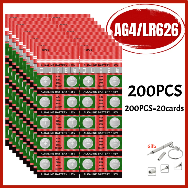 10-200 Stücke AG4/LR626 1,5 V Knopfbatterien SR626SW 377 377A 376 LR66 177 Münzen Zelle Alkaline Batterie für Uhren Spielzeug Kein Mercury: Rot