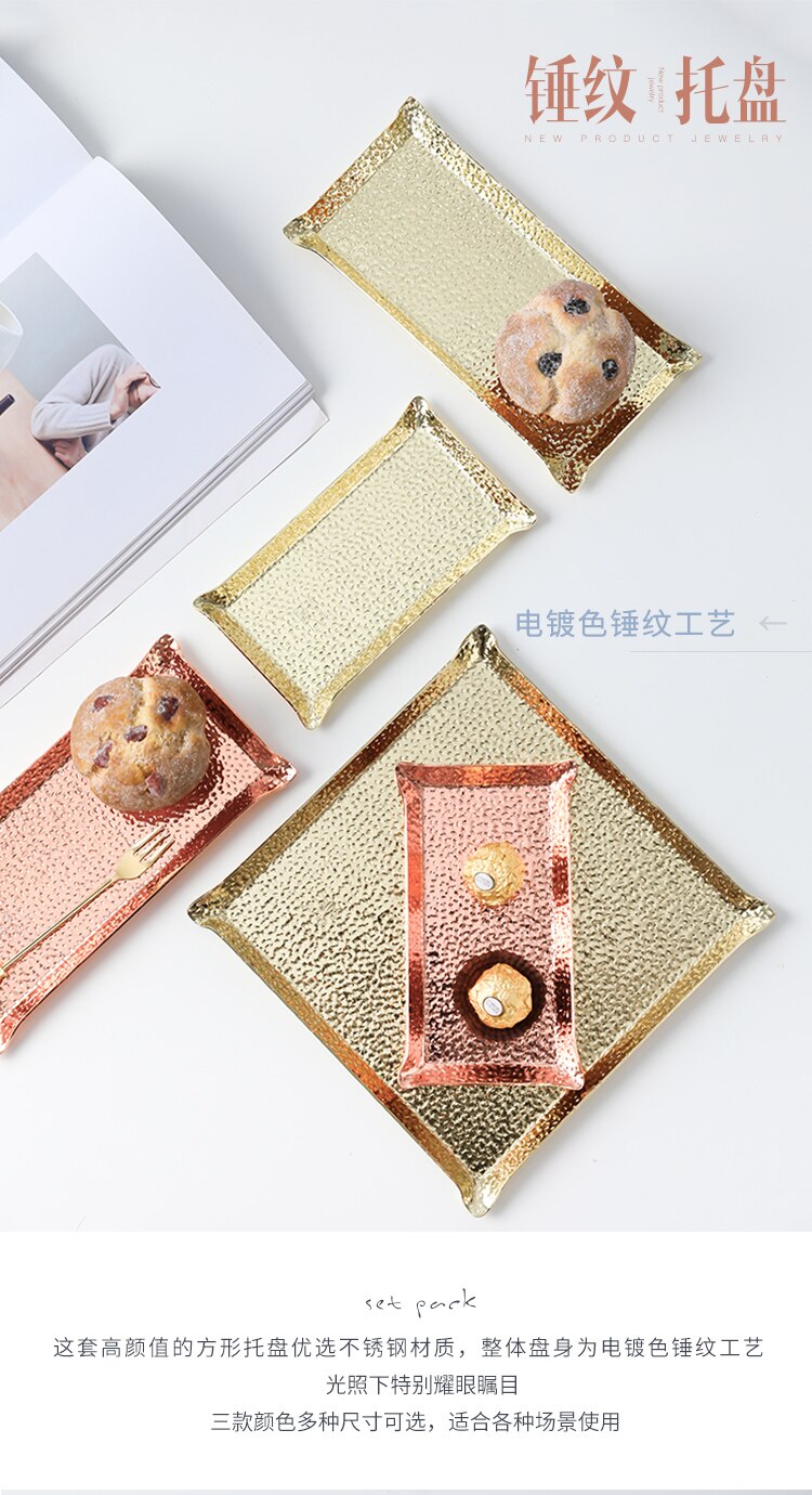 Metal Square Plate Tableware Serving Platter Dinner Vintage Stainless Steel Plate Talerze Obiadowe Serving Tray BK50SC