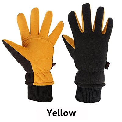 OZERO Deerskin leather Ski Skiing Gloves Winter Outdoor Sport Warm Windproof Warm Below Zero Cycling Gloves For Men Women 8008: Yellow / M