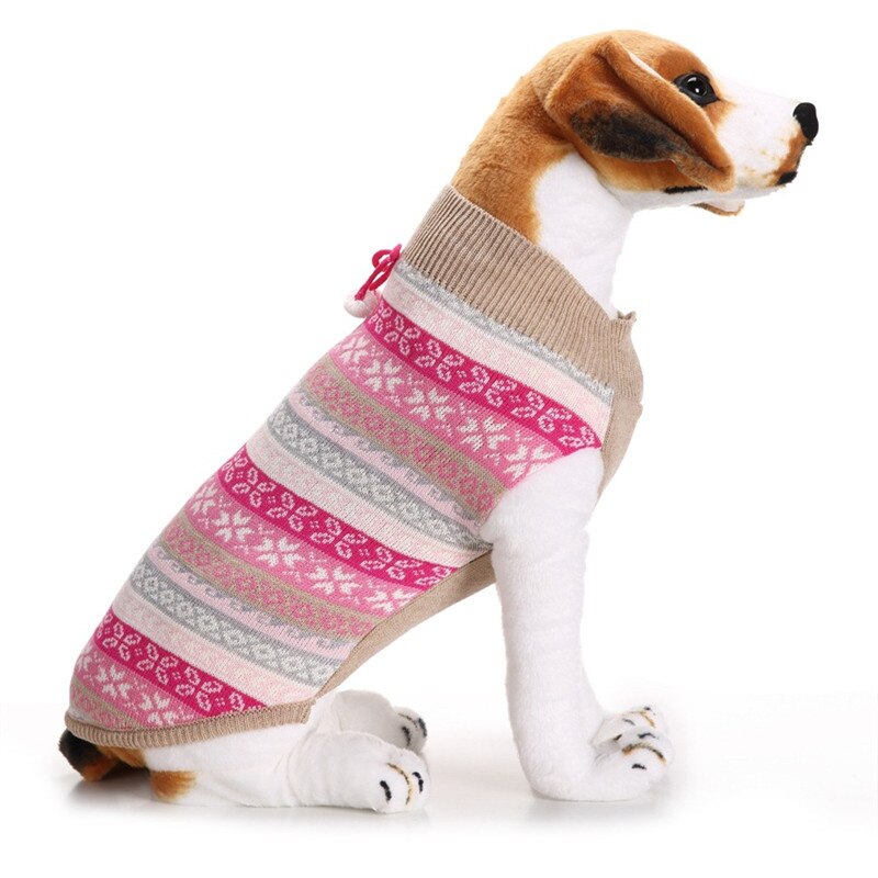 Autumn/winter Wool Pet Dog Sweaters Cute Christmas Flower Pattern Knitting Sweater for Medium and Big Dog Pet Clothes(pink)