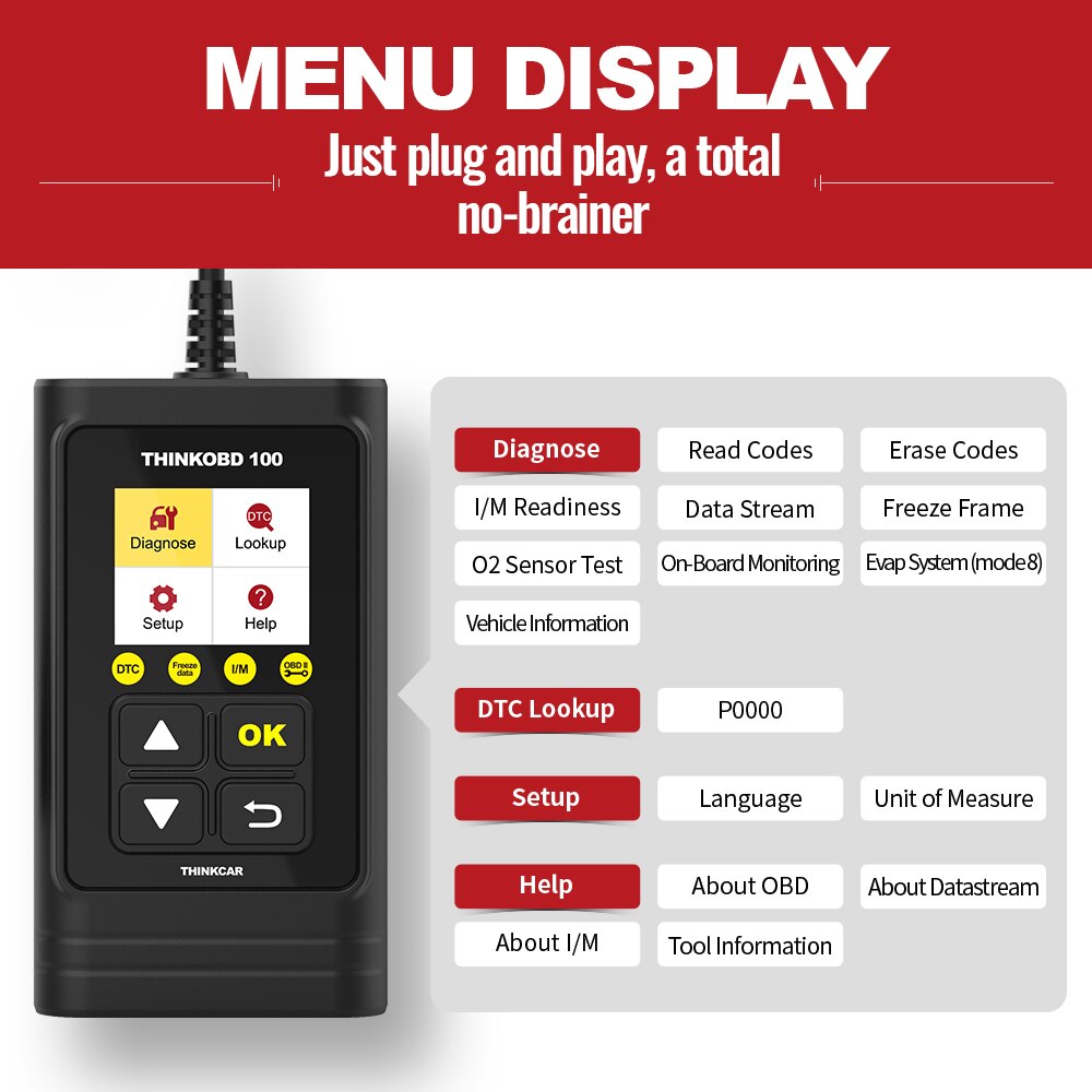 THINKCAR THINKOBD100 DIY OBD2 Code Reader Scanner OBD 2 Full Car Diagnostic Scanner Turn Off Engine Light OBDII Automotive Tools