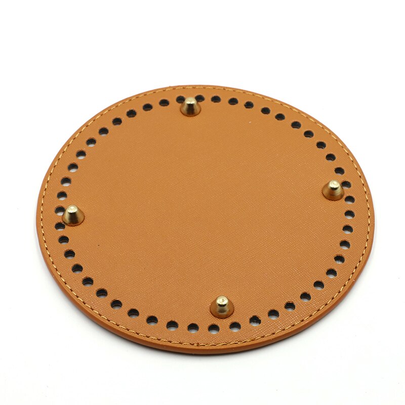 Redondo saco de couro inferior com furos rebite para artesanal tricô diy bolsa de ombro acessórios 15cm