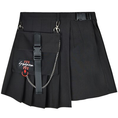 Short gothique punk harajuku pour femme, style décontracté, cool, chic, preppy, à carreaux rouges, plissé, noir, jupes: Noir / Xxxl