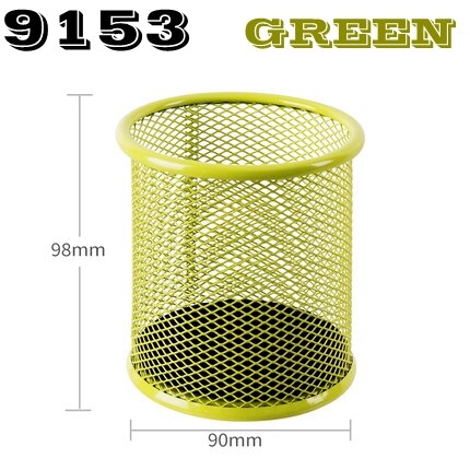 Deli 908 metal pencil stands mesh pen holder desktop stationery metal pen stand: 9153-GREEN
