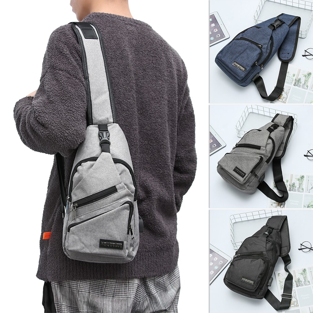 Large Capacity Shoulder Bags Casual Outdoor Travel USB Charging Port Sling Bag Chest Pack Crossbody Bag