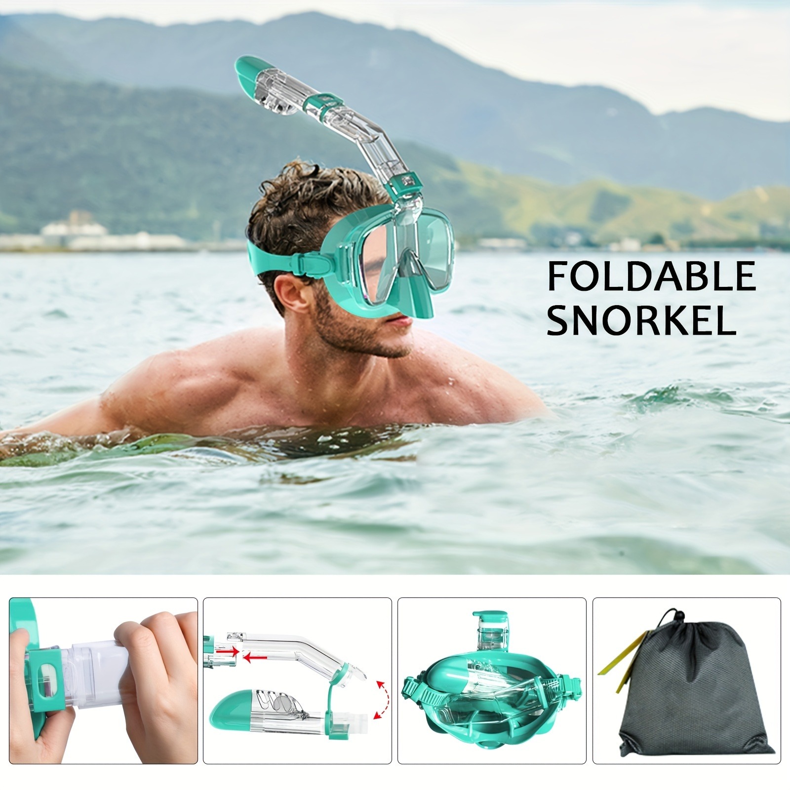 Panorámica 180 ° Máscara de snorkel: gafas de buceo de media cara antifugas y antivaho para snorkel