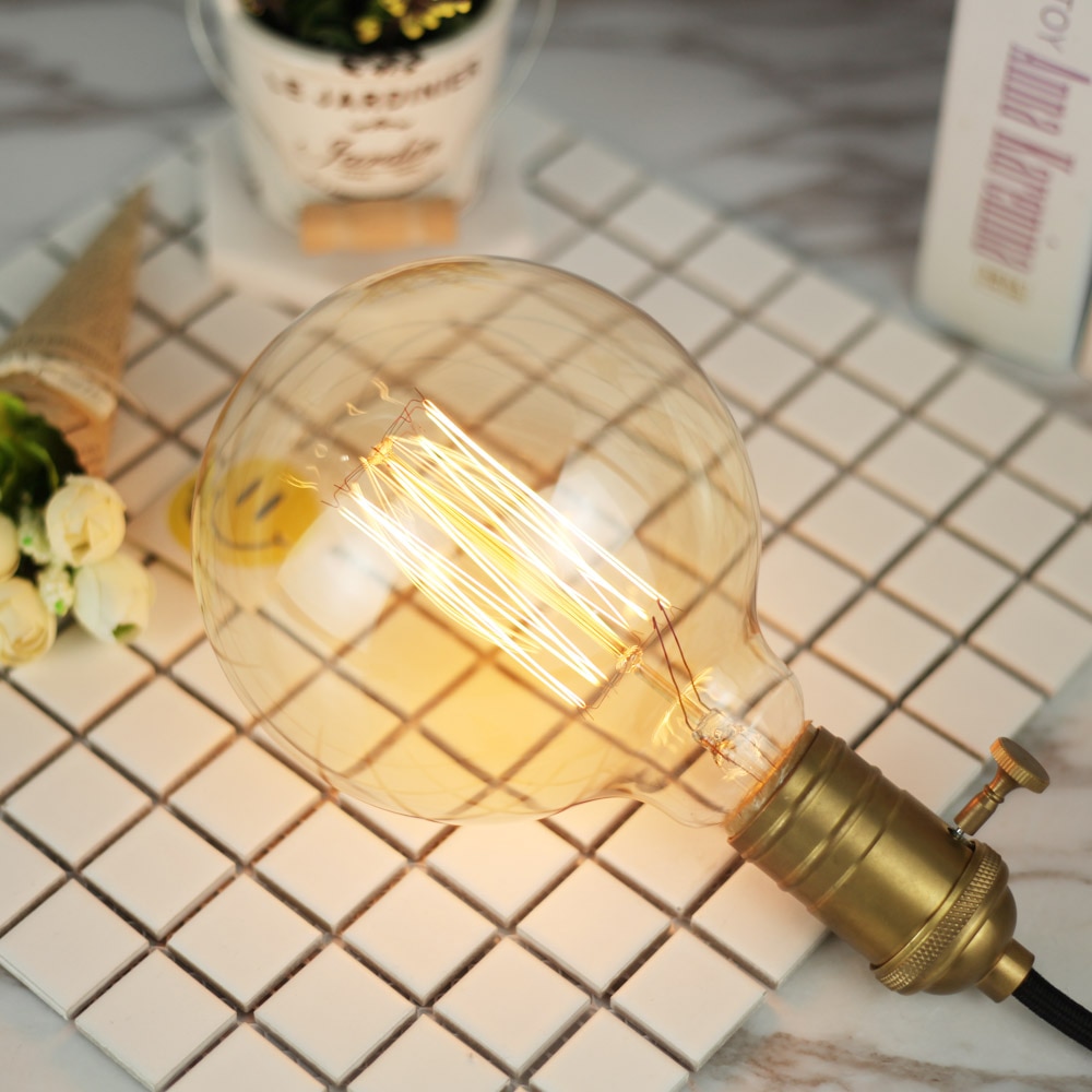Tianfan 4 stk-pakke edison pære  g125 ekorn retro 40w 220v e27 globus årgang dekorativ lyspære antikk fancy lyspære